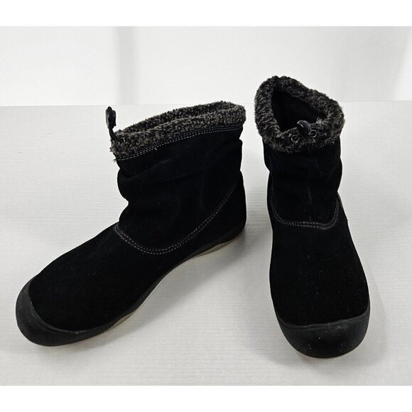 Eddie Bauer Shoes - Eddie Bauer Women 8 Hedy Black Pull-on Boots Leather Suede Faux Fur Cinch Top